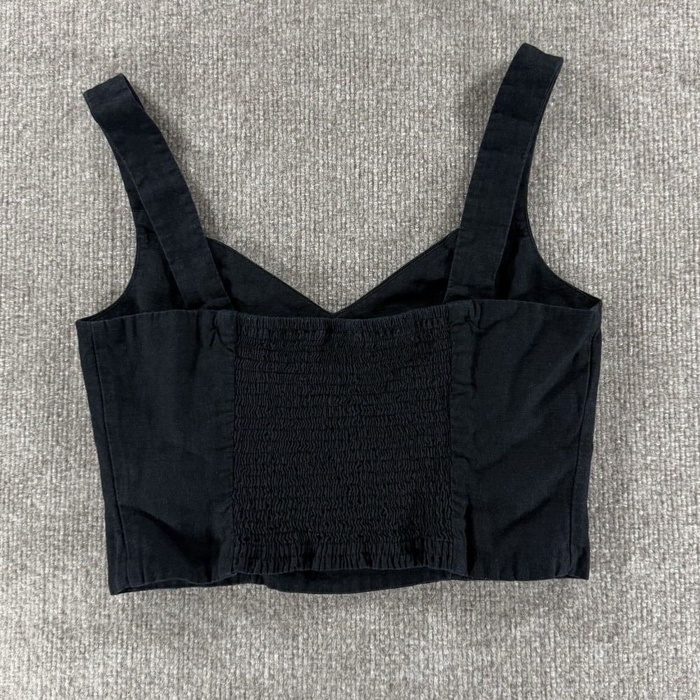 A New Day Black Linen Blend Crop Tank Top Smocked Back Size Small - Picture 2 of 6
